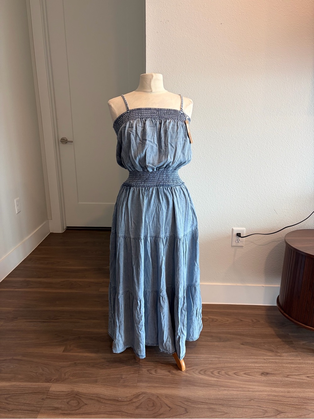 Smocked Bodice Tiered Maxi Dress - Light Blue - Picture 3 of 7